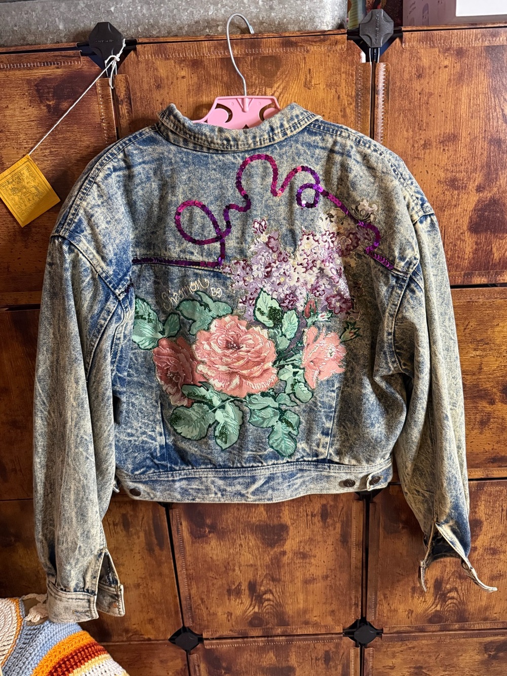 80’s Vintage Embellished Floral Denim Jacket - puff paint creation